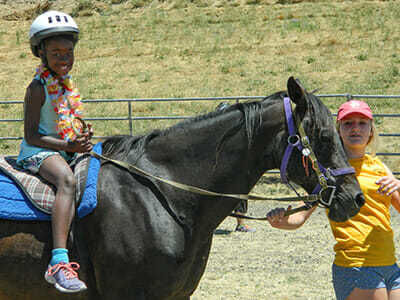 Young Camper Learn to Walk Horse in Riding