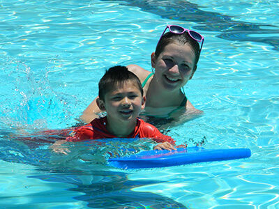 Learning swimming at the pool