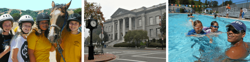 Teen Campers Smile with a Horse Favorite, Martinez Courthouse Stands Tall, Young Campers Practice Flutter Kicks on Kick-boards