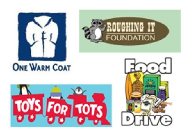 giving tuesday at roughing it day camp with roughing it foundation, one warm coat, and food drive donation information 